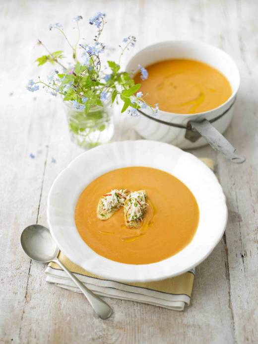 Creamed Tomato and Orange Soup with Fresh Crab Croutes