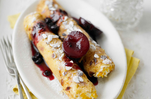 Almond Crêpes with Plums in Thyme and Blackcurrant Syrup