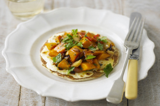 Buckwheat pancakes with goats' cheese & sweet roasted squash