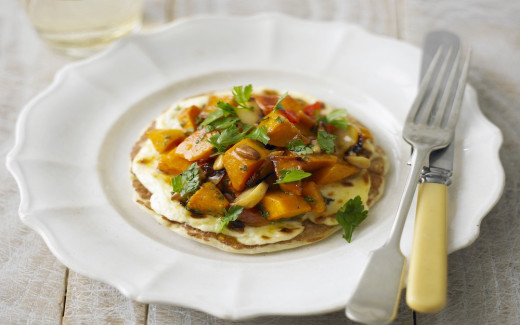 Buckwheat pancakes with goats' cheese & sweet roasted squash