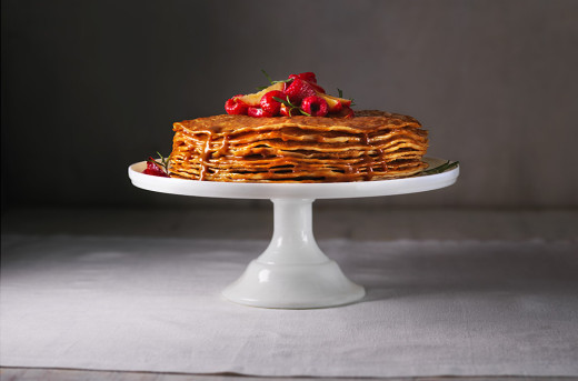 Caramel Plum & Raspberry Crêpes Cake