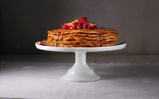 Caramel Plum & Raspberry Crêpes Cake