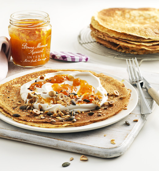 Vegan Apricot Crêpes with Toasted Nuts & Seeds